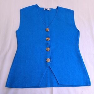Gallery Sweater Vest Women S Cobalt Blue V-Neck Button Front Knit Sleeveless